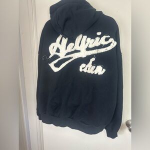 Aelfric Eden Black White Embroidered Puffy Logo Back Spell Out Hoodie NWOT S/M